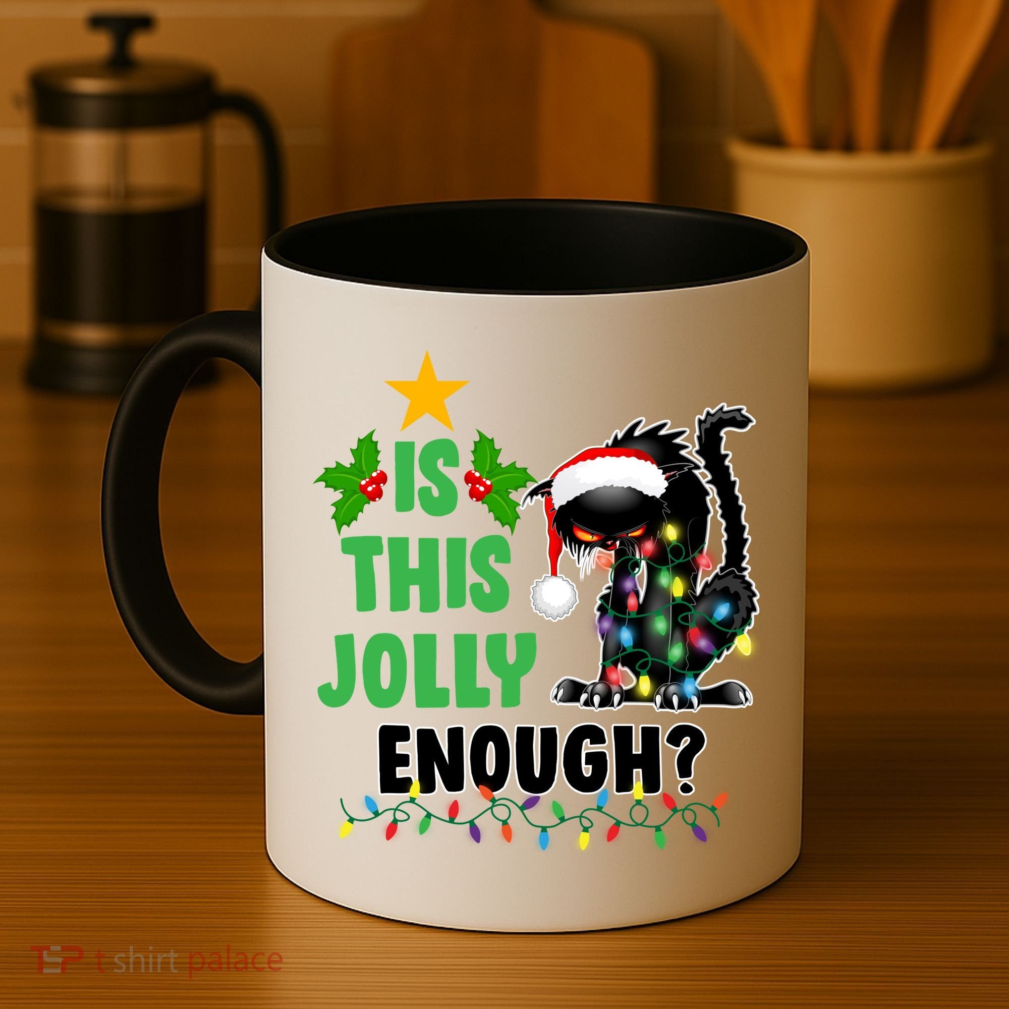 Is This Jolly Enough Funny Christmas Cat Coffee Mug