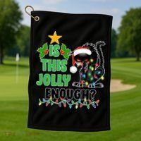 Is This Jolly Enough Funny Christmas Cat Golf Towel thumb 1