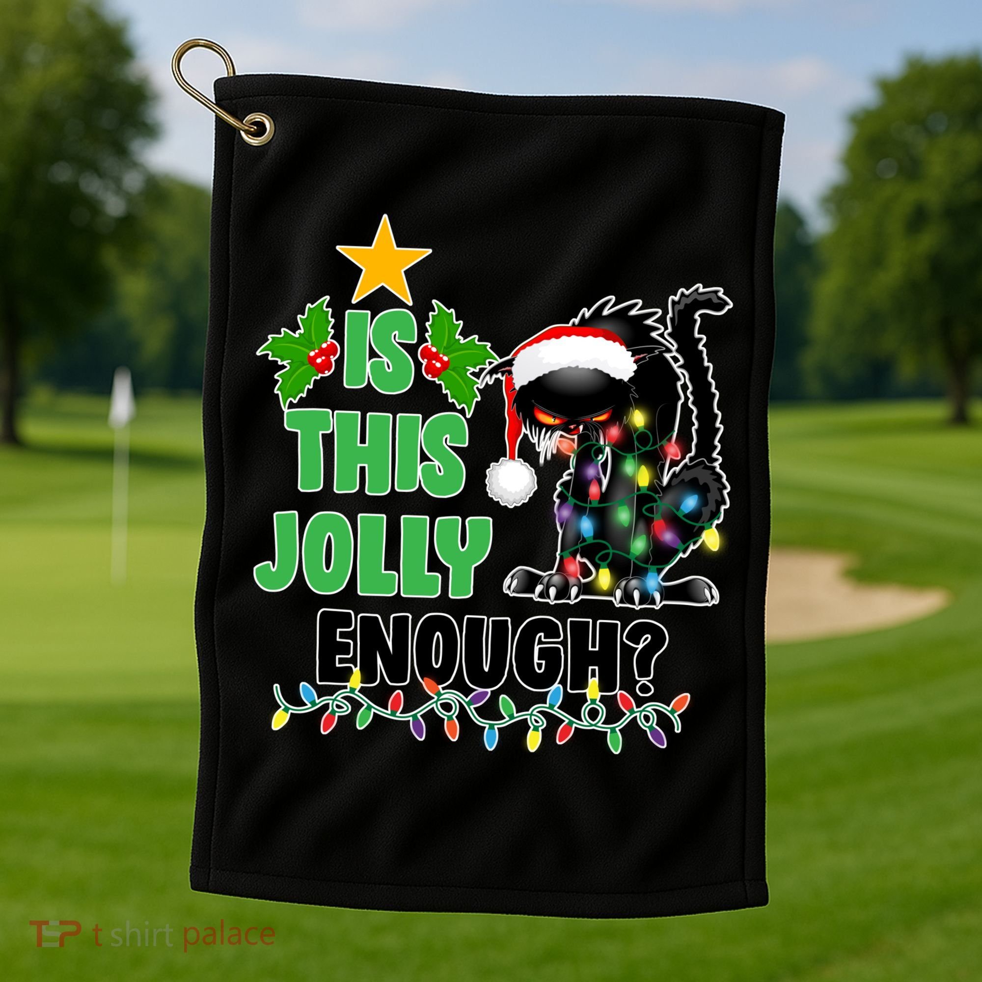 Is This Jolly Enough Funny Christmas Cat Golf Towel