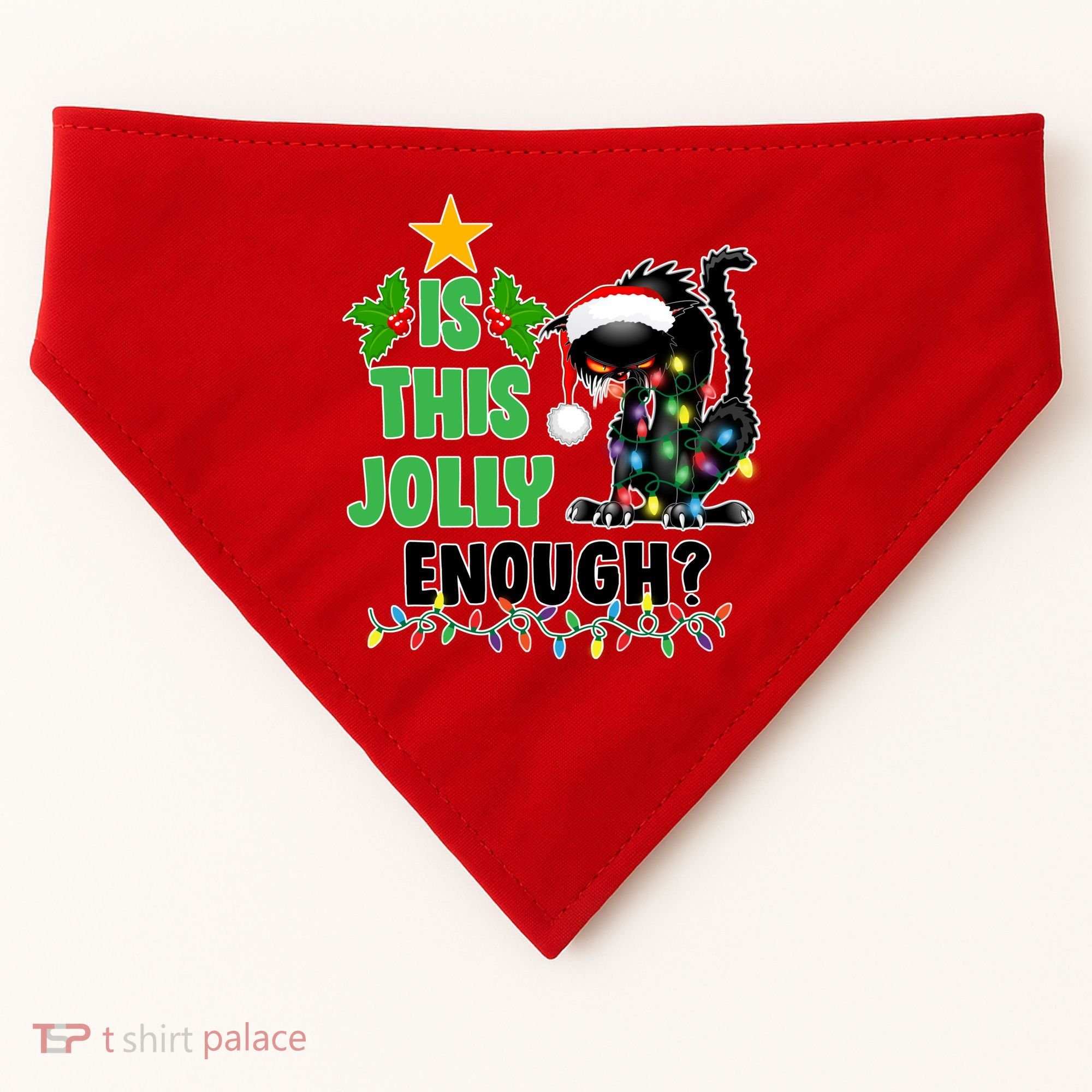Is This Jolly Enough Funny Christmas Cat USA-Made Doggie Bandana