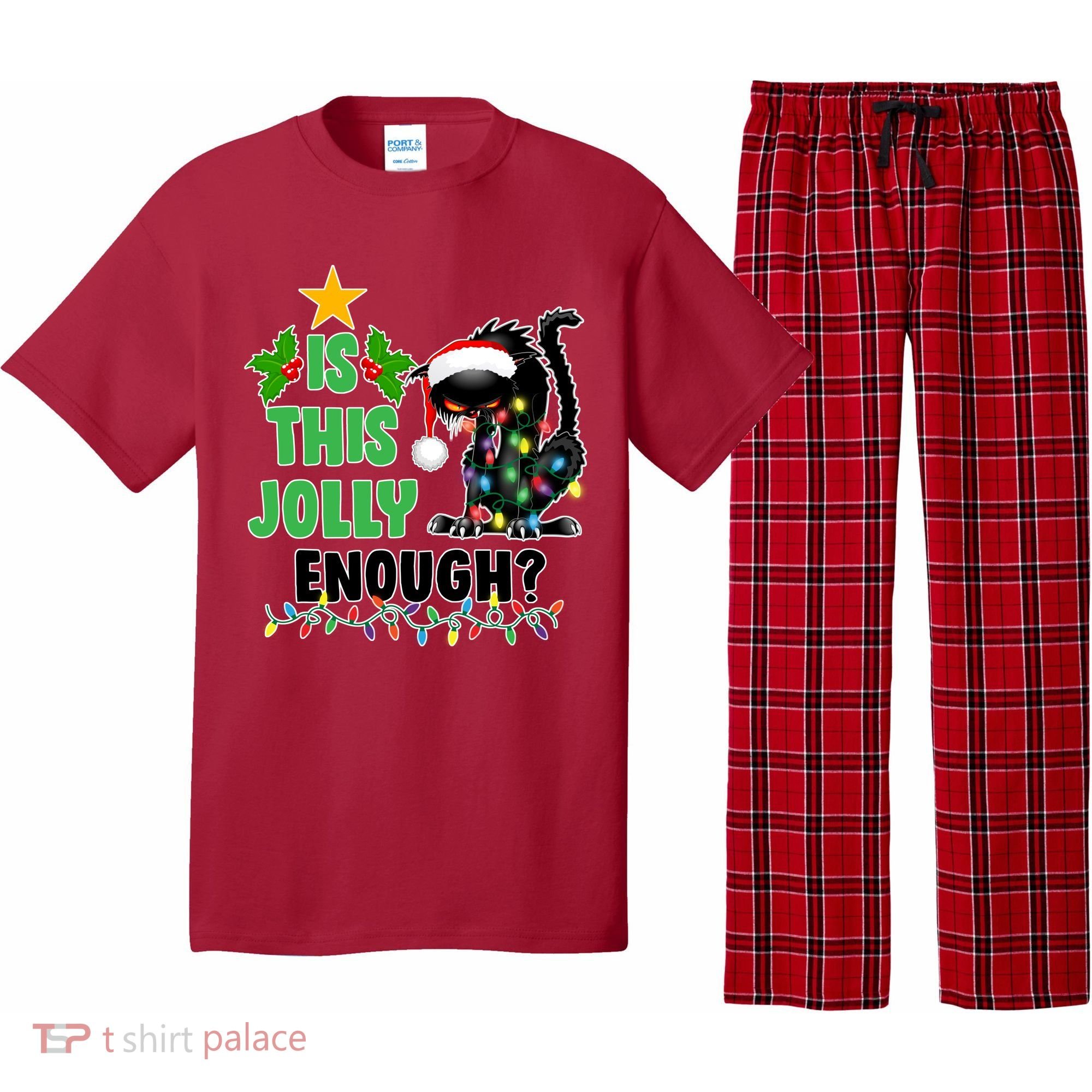 Is This Jolly Enough Funny Christmas Cat Pajama Set