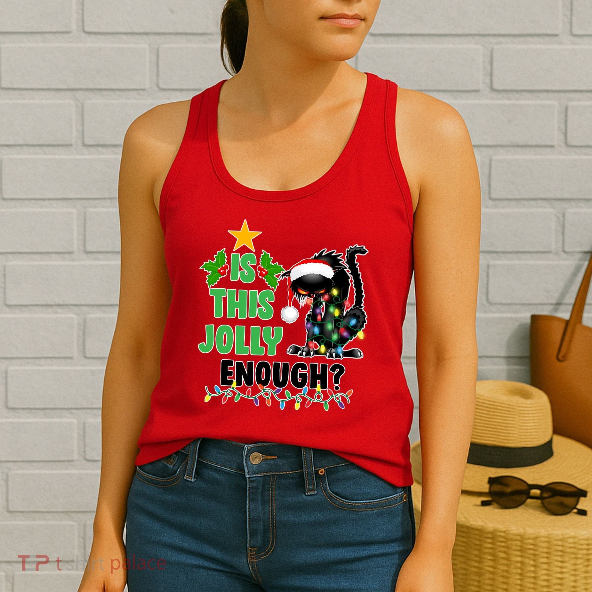 Is This Jolly Enough Funny Christmas Cat Women's Tank Top