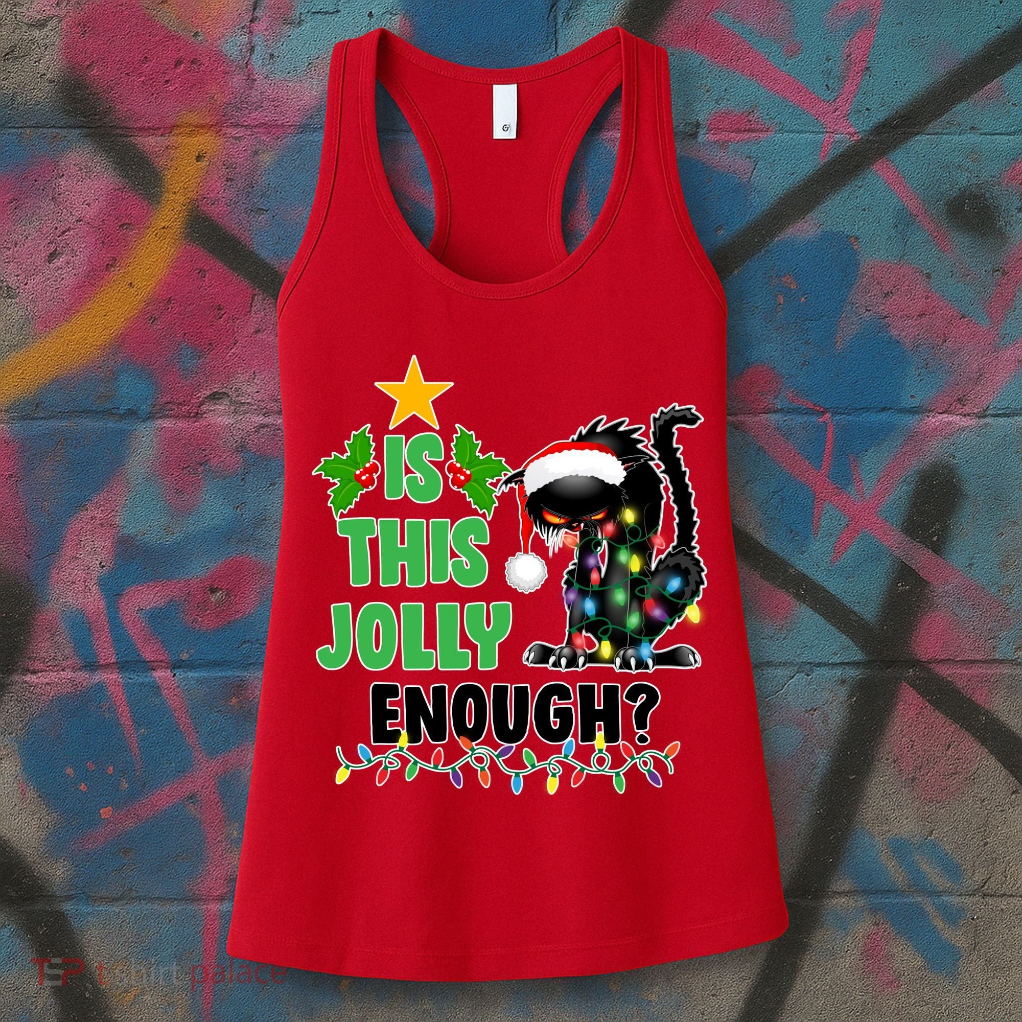 Is This Jolly Enough Funny Christmas Cat Women's Tank Top