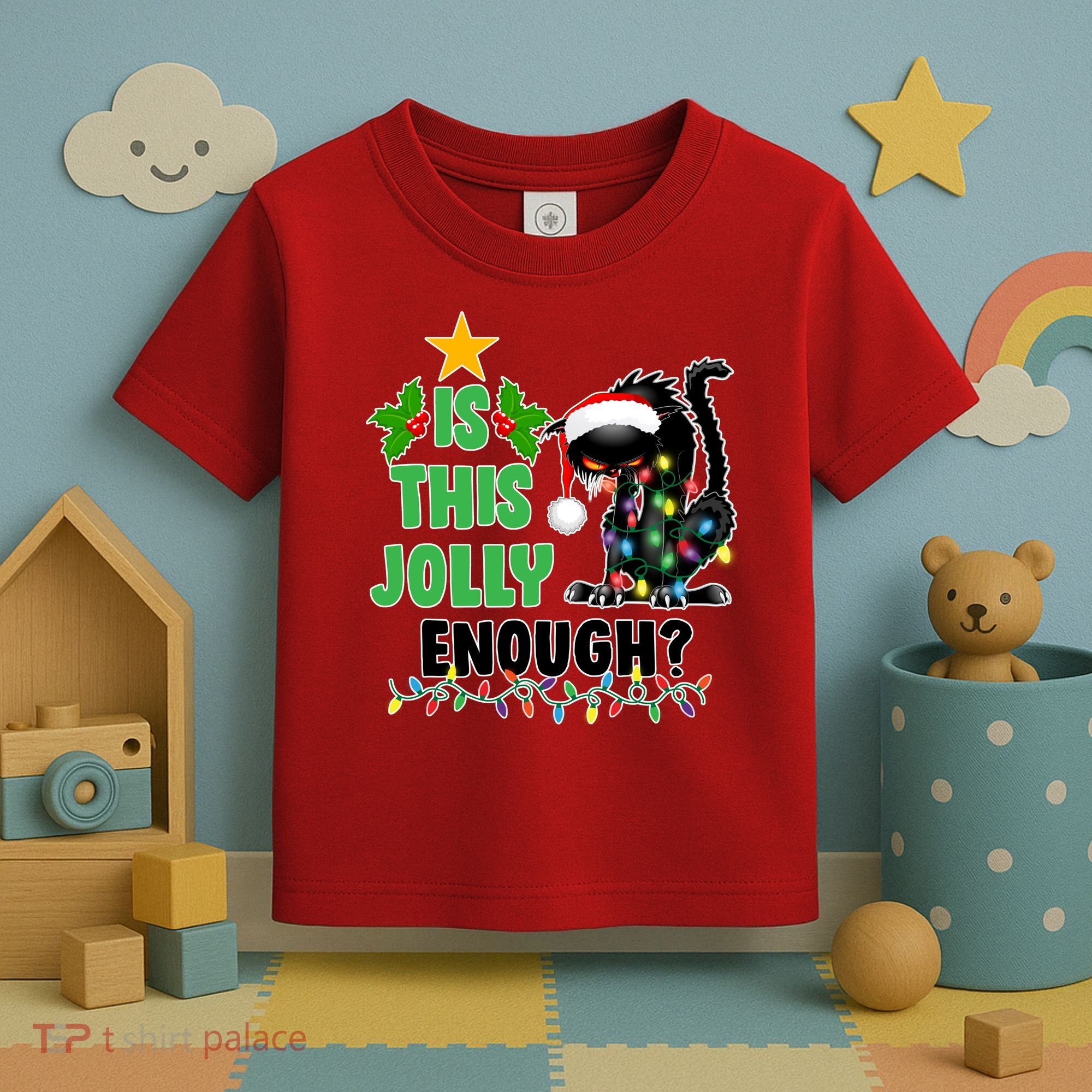 Is This Jolly Enough Funny Christmas Cat Toddler T-Shirt