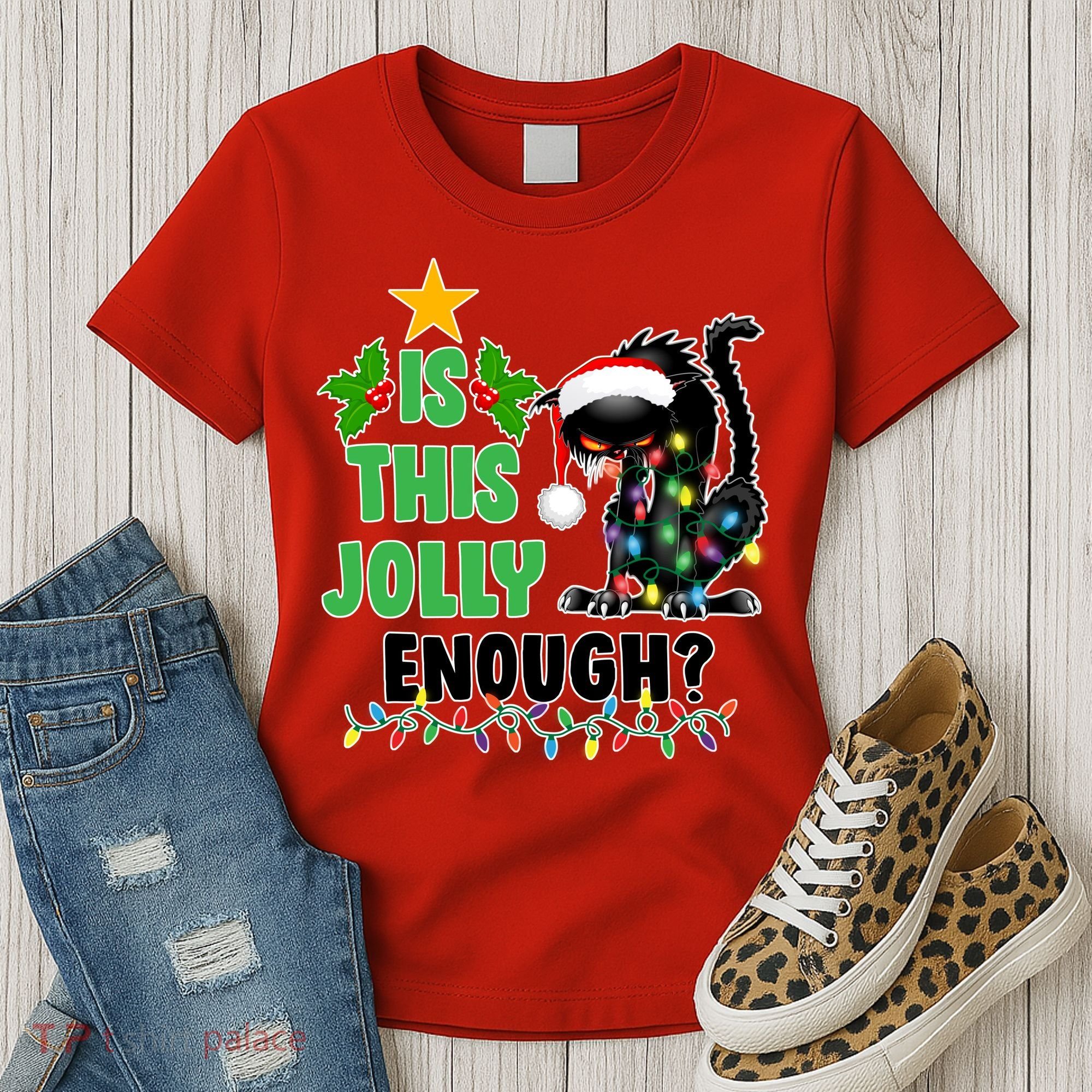 Is This Jolly Enough Funny Christmas Cat Women's T-Shirt