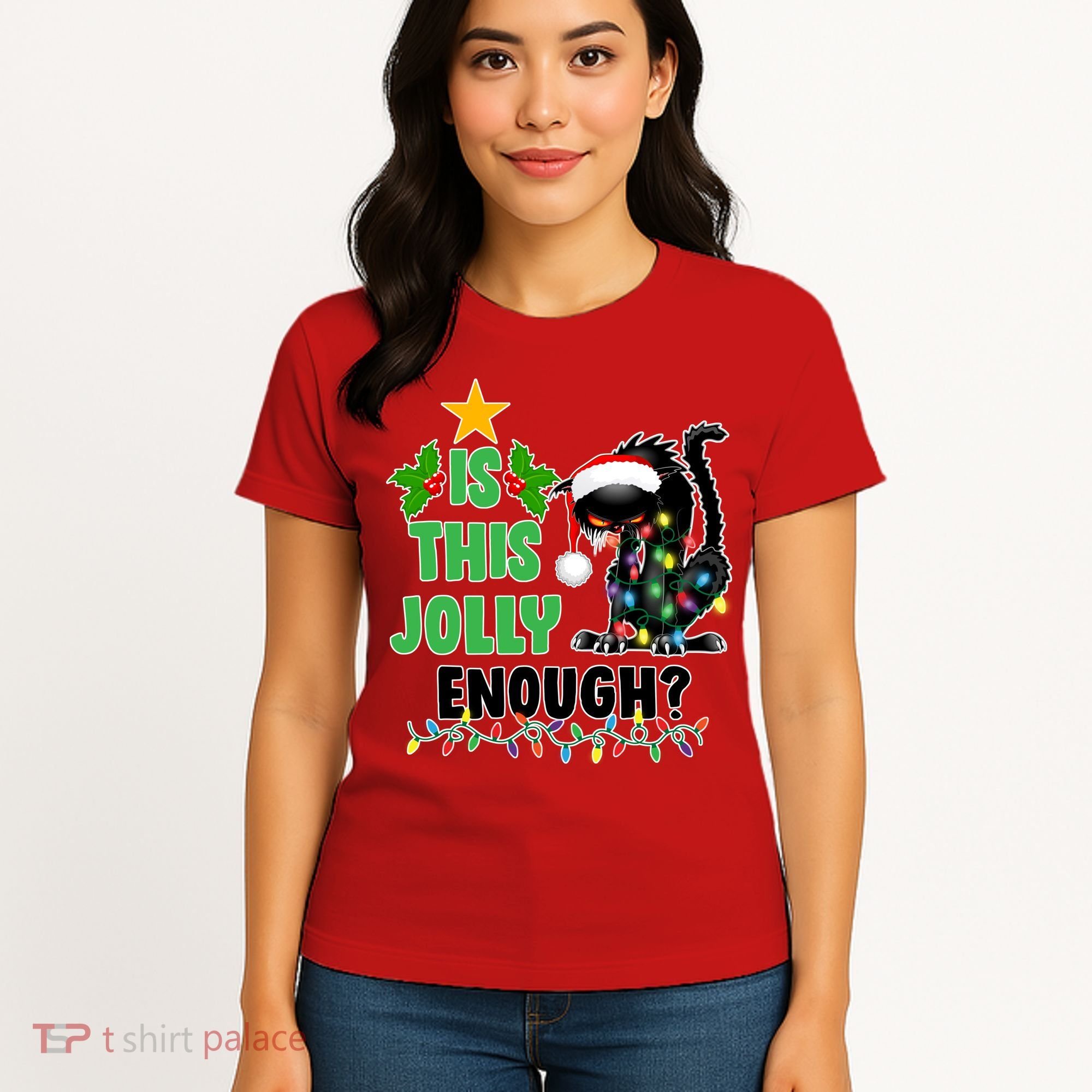 Is This Jolly Enough Funny Christmas Cat Women's T-Shirt