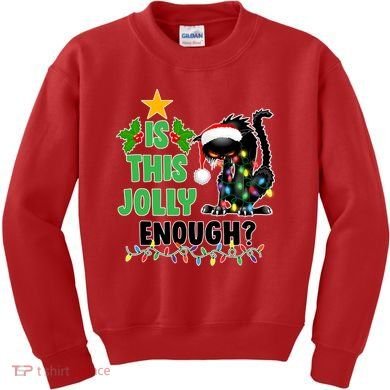 Is This Jolly Enough Funny Christmas Cat Kids Sweatshirt