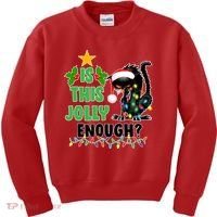Is This Jolly Enough Funny Christmas Cat Kids Sweatshirt thumb 0