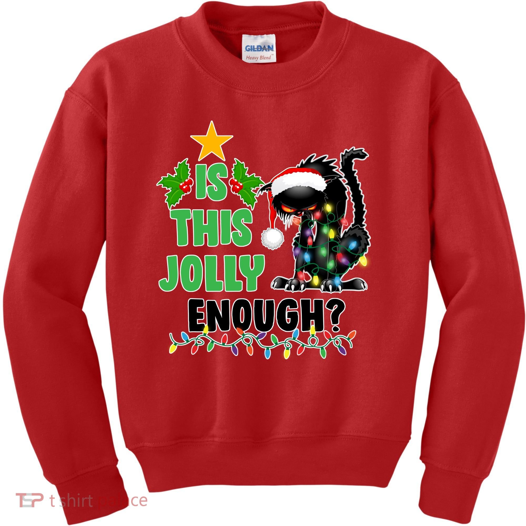 Is This Jolly Enough Funny Christmas Cat Kids Sweatshirt