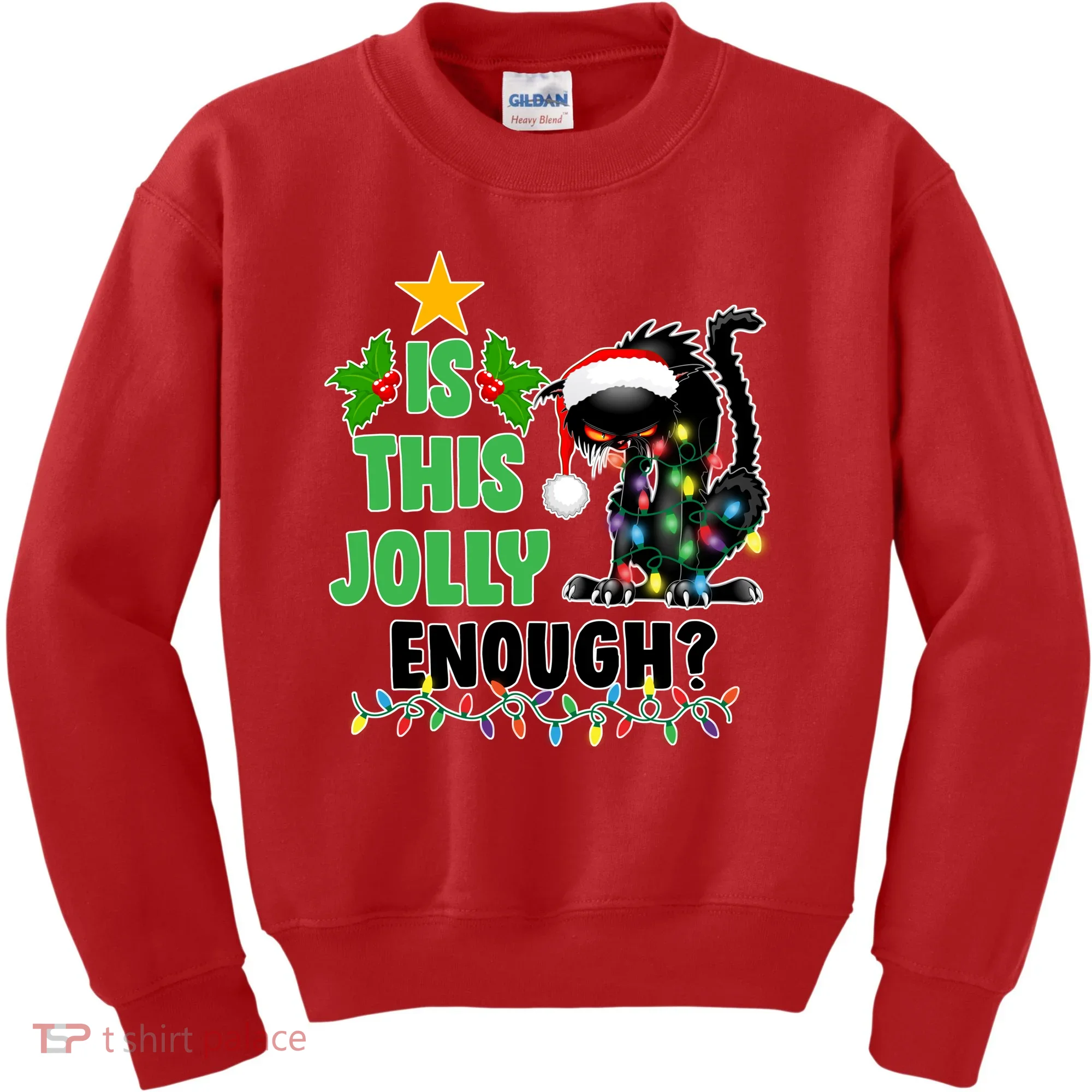 Is This Jolly Enough Funny Christmas Cat Kids Sweatshirt