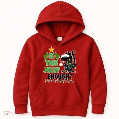Is This Jolly Enough Funny Christmas Cat Kids Hoodie