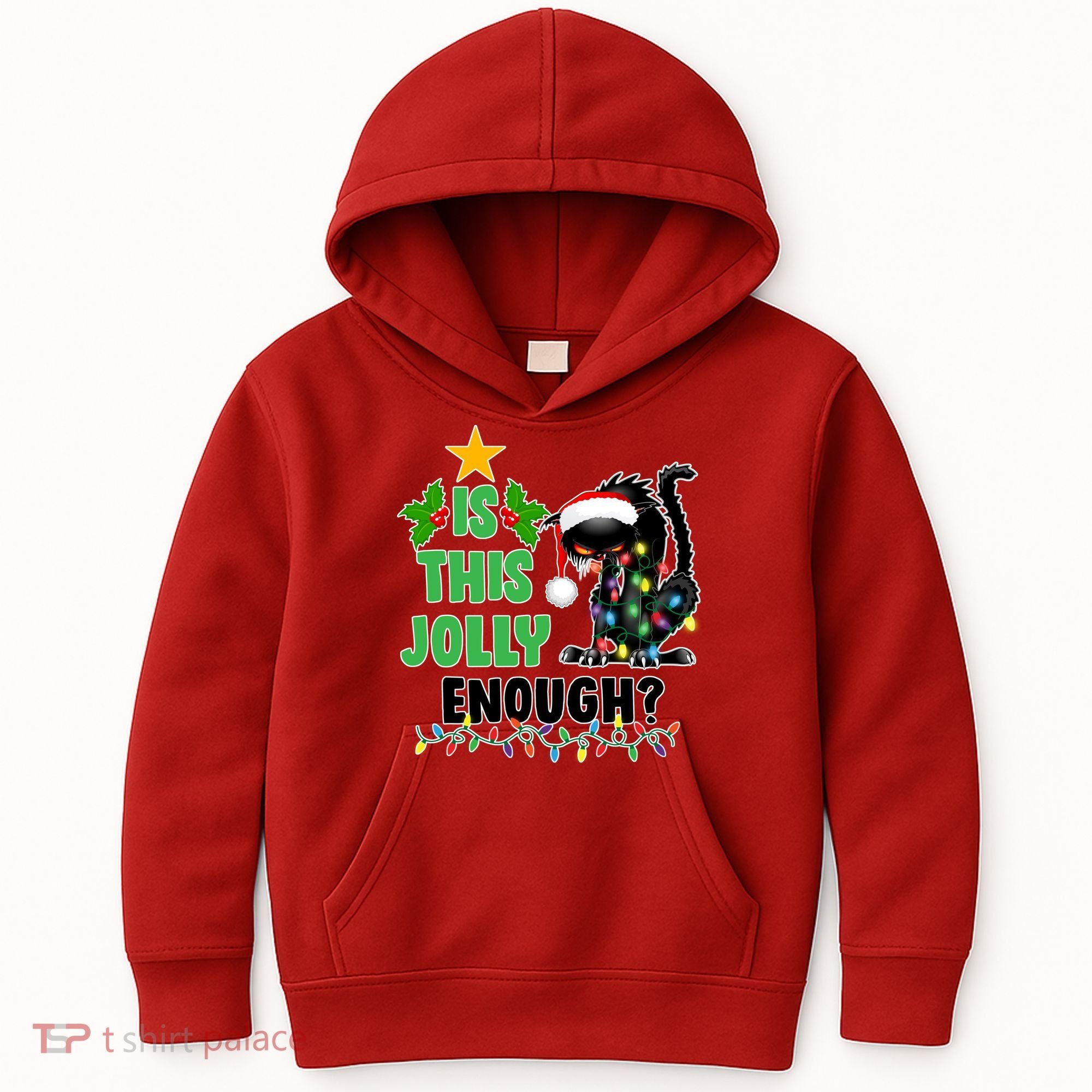 Is This Jolly Enough Funny Christmas Cat Kids Hoodie