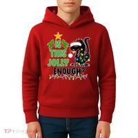 Is This Jolly Enough Funny Christmas Cat Kids Hoodie thumb 4