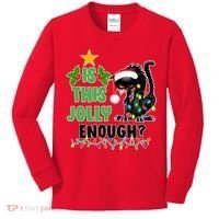 Is This Jolly Enough Funny Christmas Cat Kids Long Sleeve Shirt thumb 0