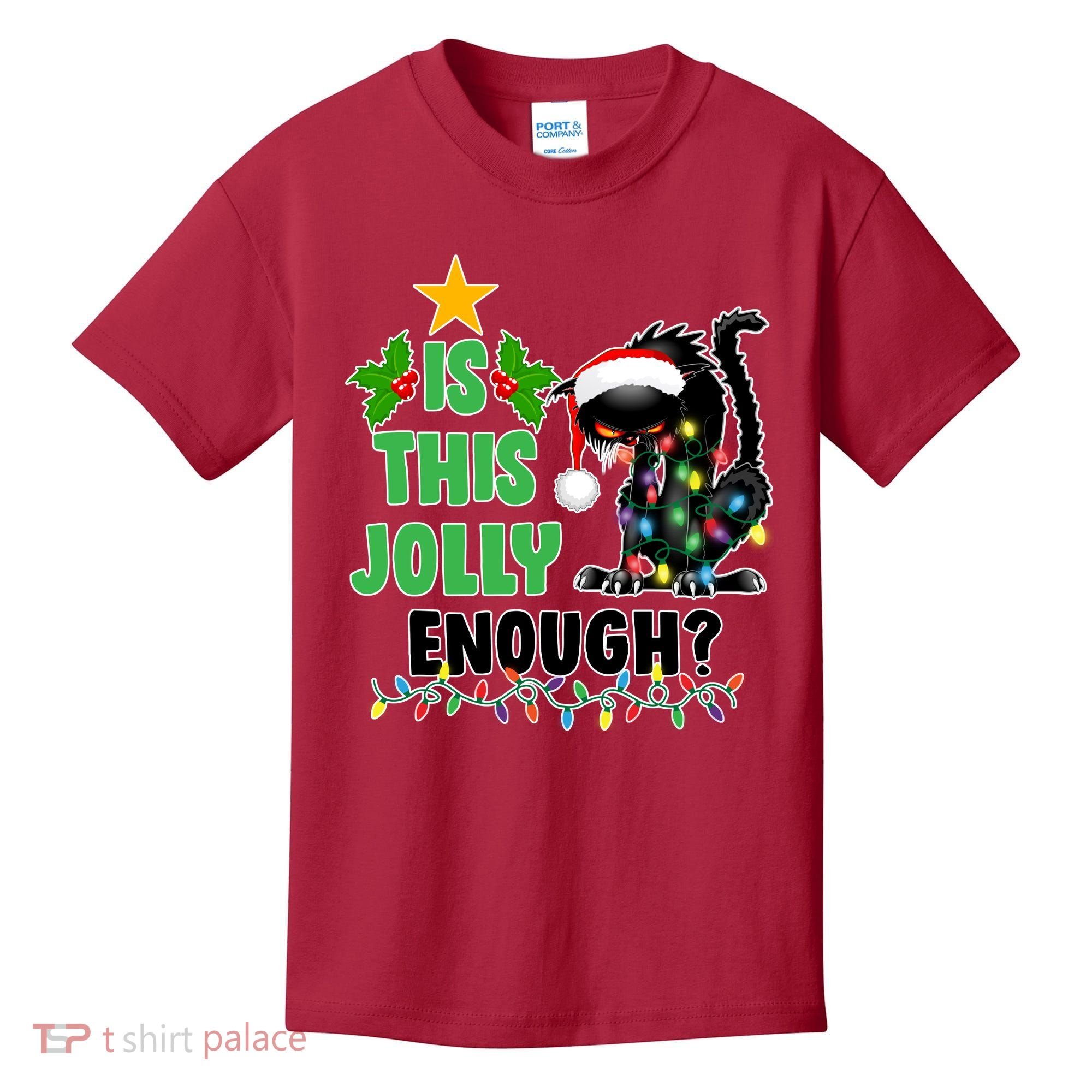 Is This Jolly Enough Funny Christmas Cat Kids T-Shirt