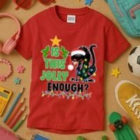 Is This Jolly Enough Funny Christmas Cat Kids T-Shirt thumb 3