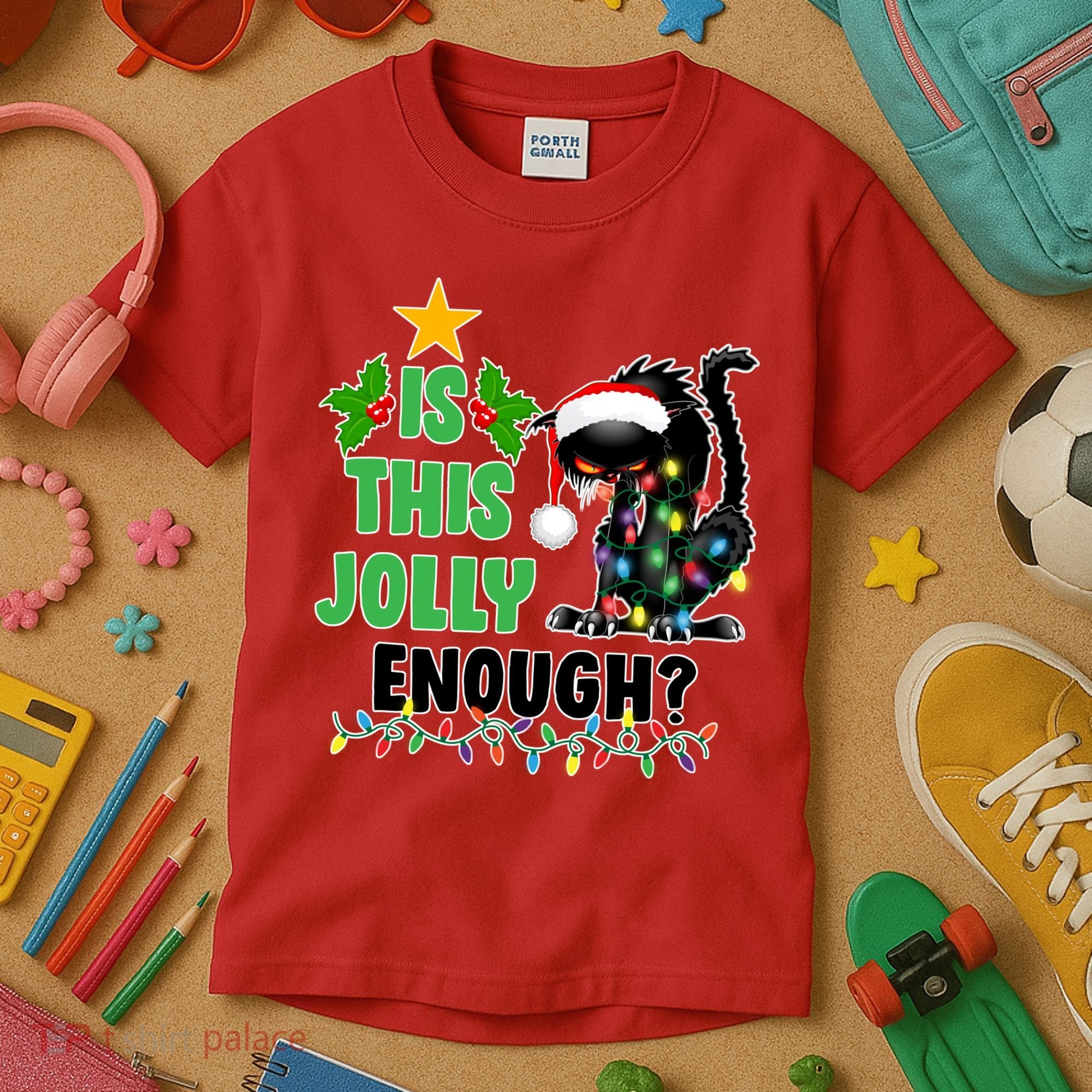 Is This Jolly Enough Funny Christmas Cat Kids T-Shirt