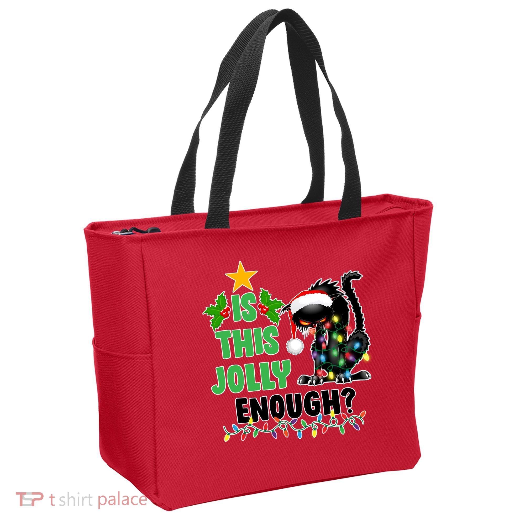 Is This Jolly Enough Funny Christmas Cat Tote Bag