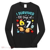 I Survived 100 Days Of 67 School Teachers Students 6-7 Meme Long Sleeve Shirt thumb 0