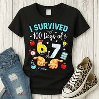 I Survived 100 Days Of 67 School Teachers Students 6-7 Meme Women's T-Shirt thumb 3