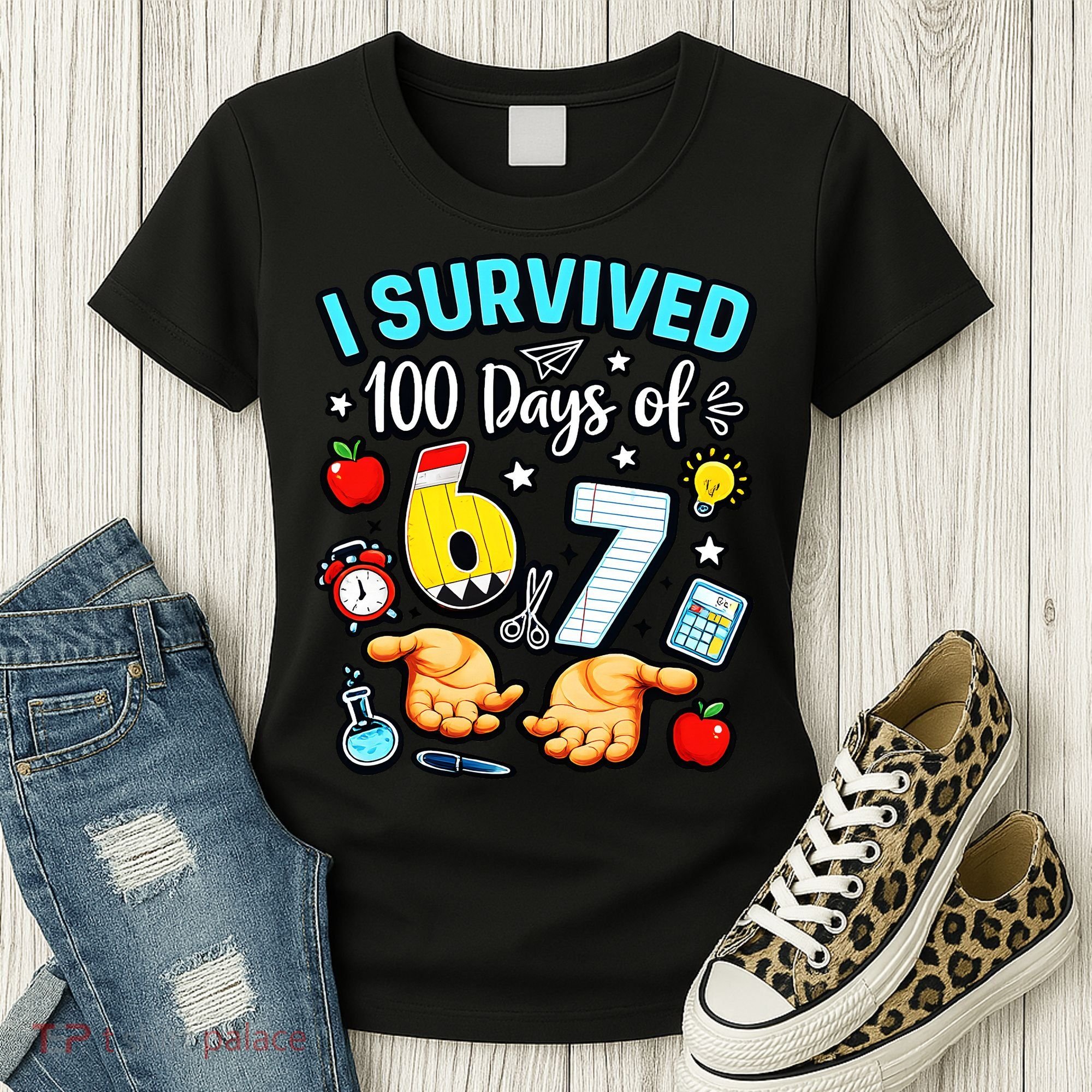 I Survived 100 Days Of 67 School Teachers Students 6-7 Meme Women's T-Shirt