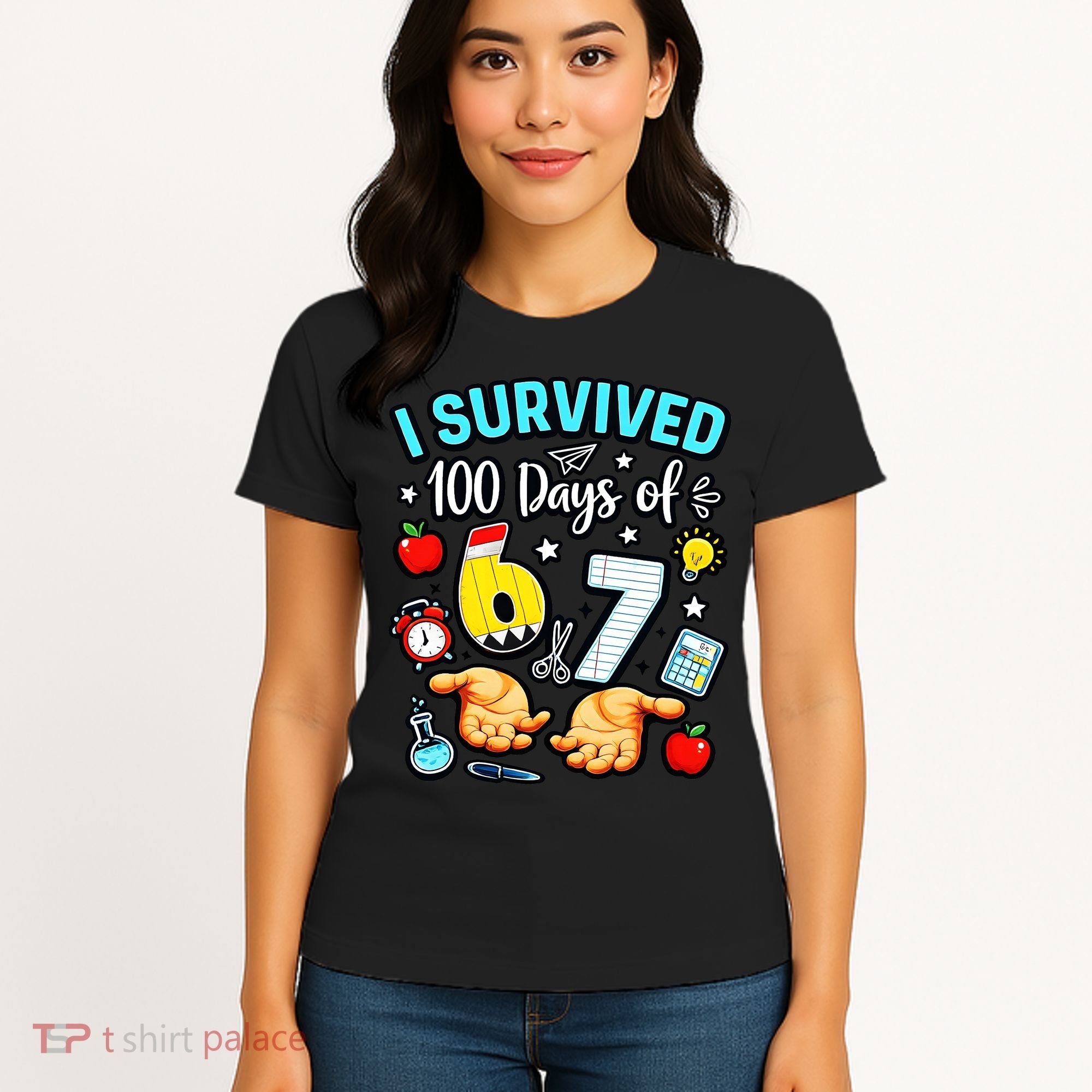 I Survived 100 Days Of 67 School Teachers Students 6-7 Meme Women's T-Shirt