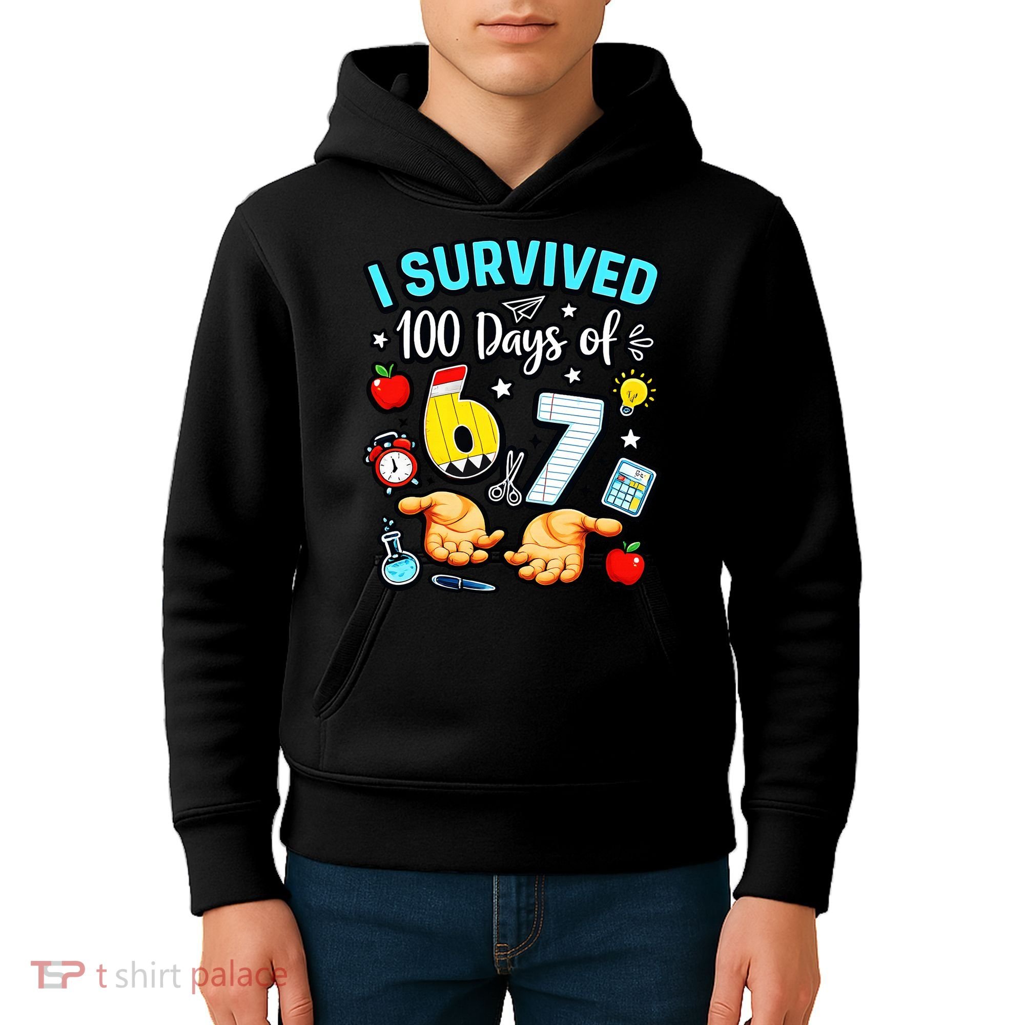 I Survived 100 Days Of 67 School Teachers Students 6-7 Meme Kids Hoodie