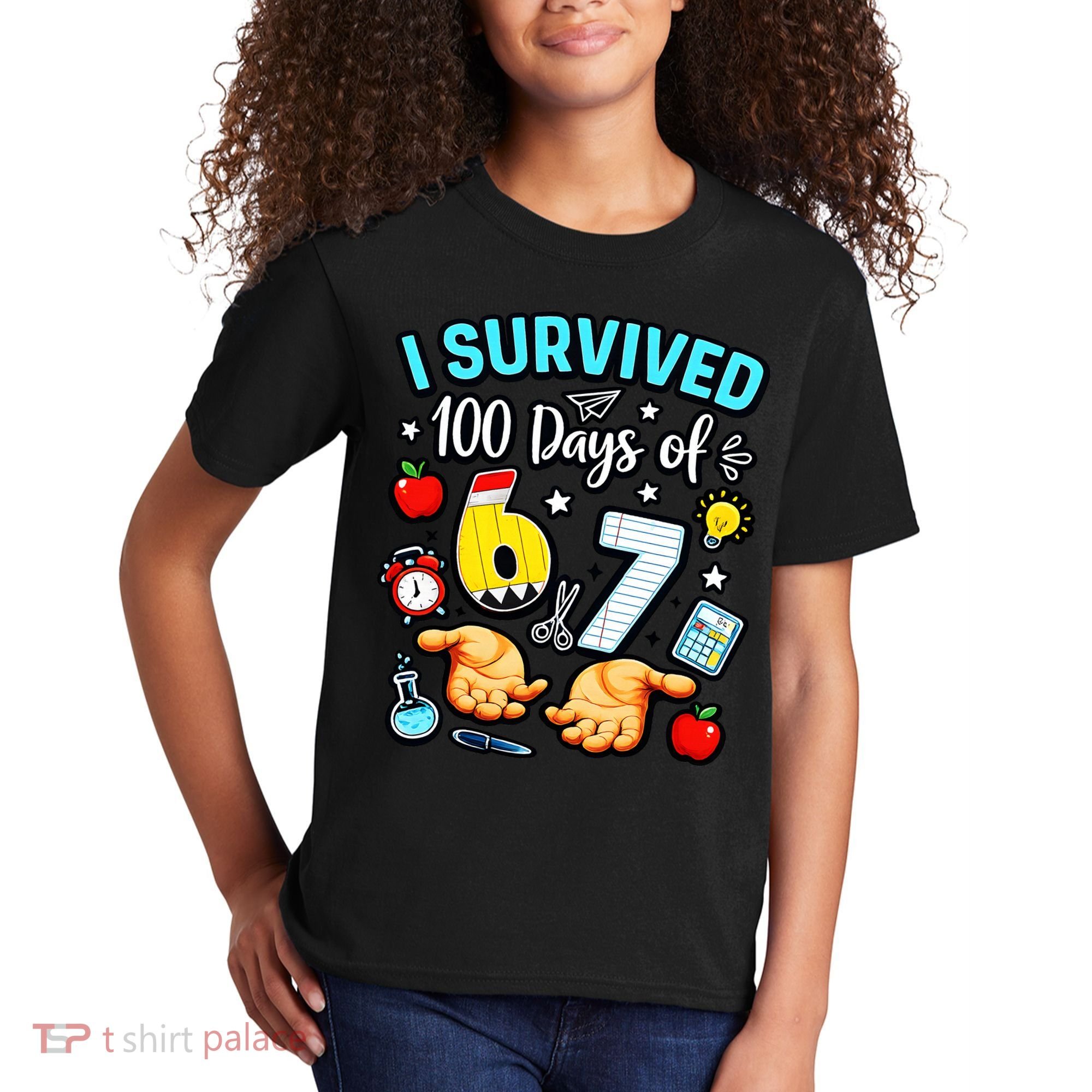 I Survived 100 Days Of 67 School Teachers Students 6-7 Meme Kids T-Shirt