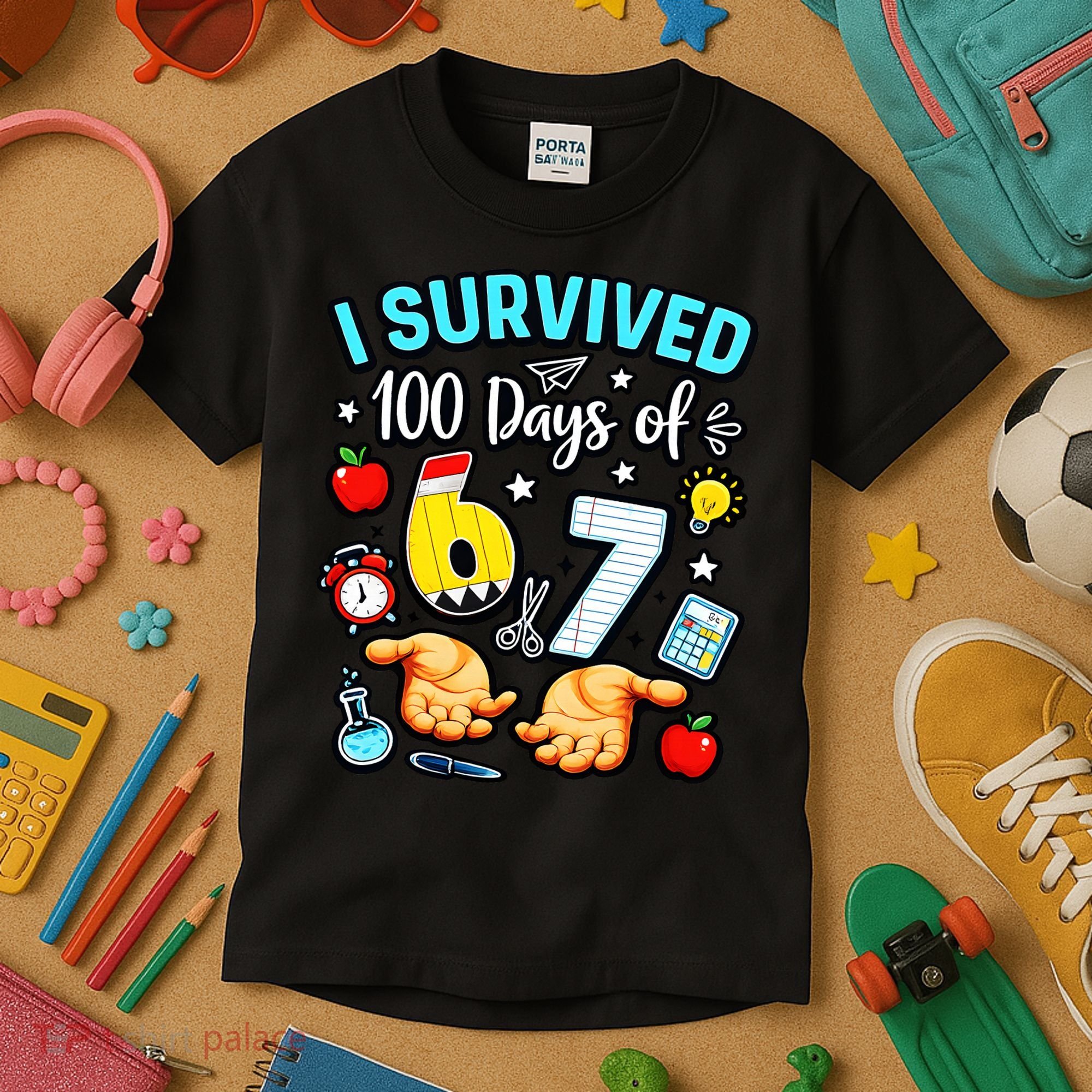 I Survived 100 Days Of 67 School Teachers Students 6-7 Meme Kids T-Shirt