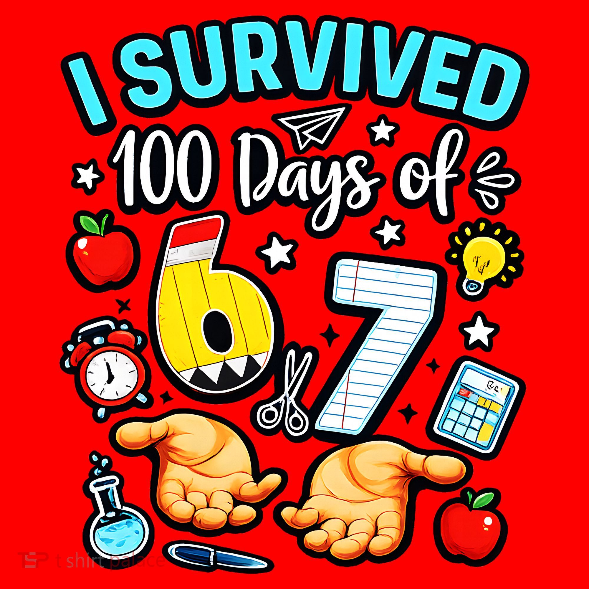 I Survived 100 Days Of 67 School Teachers Students 6-7 Meme Santa Hat
