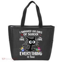 I Survived 100 Days Of School Everything Is Fine Funny Cat Tote Bag thumb 0