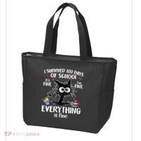 I Survived 100 Days Of School Everything Is Fine Funny Cat Tote Bag thumb 3