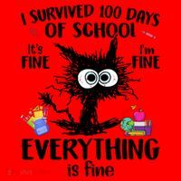I Survived 100 Days Of School Everything Is Fine Funny Cat Santa Hat thumb 1