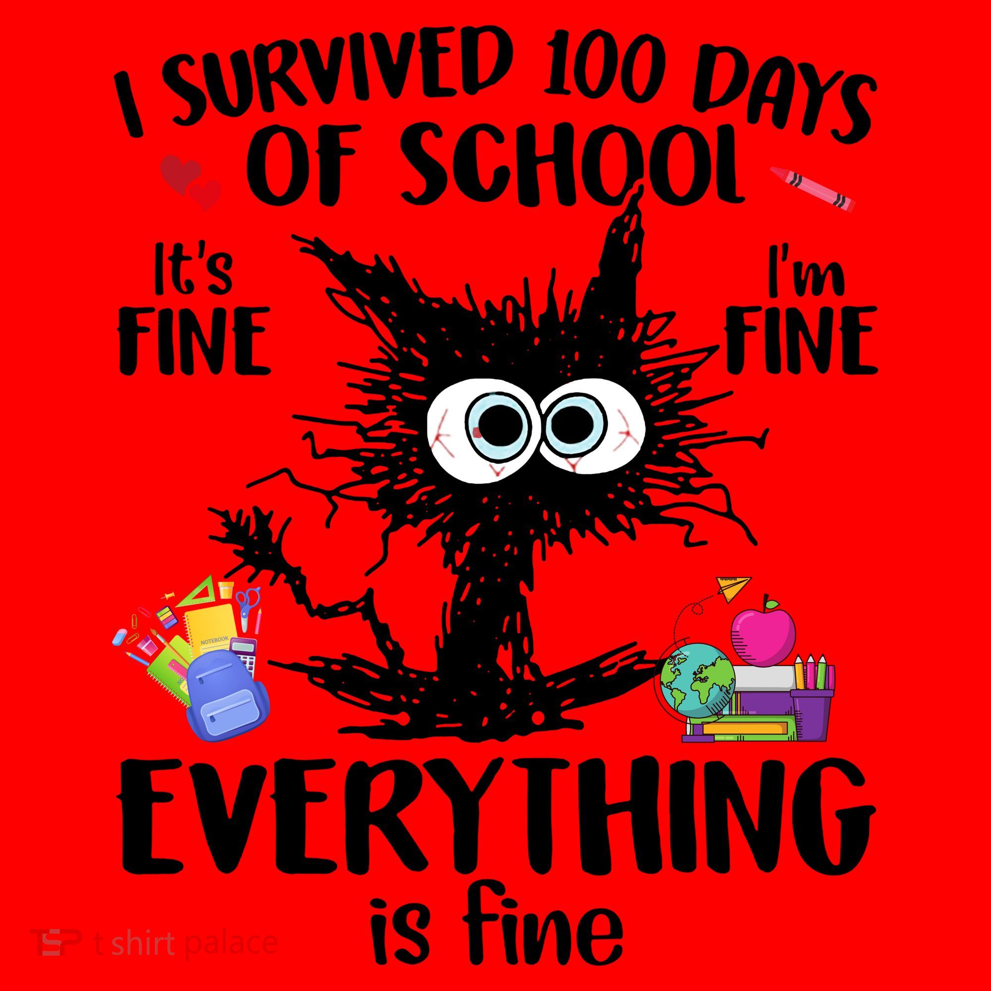 I Survived 100 Days Of School Everything Is Fine Funny Cat Santa Hat