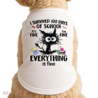 I Survived 100 Days Of School Everything Is Fine Funny Cat Doggie Tank thumb 0