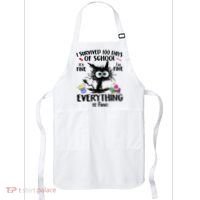 I Survived 100 Days Of School Everything Is Fine Funny Cat Apron thumb 0