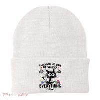 I Survived 100 Days Of School Everything Is Fine Funny Cat Beanie thumb 0