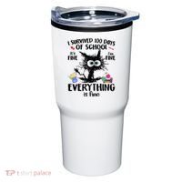 I Survived 100 Days Of School Everything Is Fine Funny Cat Tumbler thumb 0