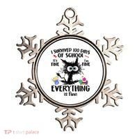 I Survived 100 Days Of School Everything Is Fine Funny Cat Ornament thumb 0