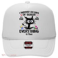 I Survived 100 Days Of School Everything Is Fine Funny Cat Hat thumb 0