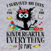 I Survived 100 Days Of Kindergarten Teacher & Student Funny Cat Women's Sweatshirt thumb 2