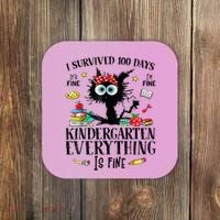 I Survived 100 Days Of Kindergarten Teacher & Student Funny Cat Coaster thumb 0