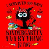 I Survived 100 Days Of Kindergarten Teacher & Student Funny Cat Santa Hat thumb 1