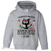 I Survived 100 Days Of Kindergarten Teacher & Student Funny Cat Toddler Hoodie thumb 0