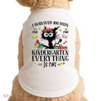 I Survived 100 Days Of Kindergarten Teacher & Student Funny Cat Doggie Tank thumb 0
