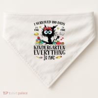 I Survived 100 Days Of Kindergarten Teacher & Student Funny Cat USA-Made Doggie Bandana thumb 0