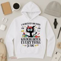 I Survived 100 Days Of Kindergarten Teacher & Student Funny Cat Hoodie thumb 3
