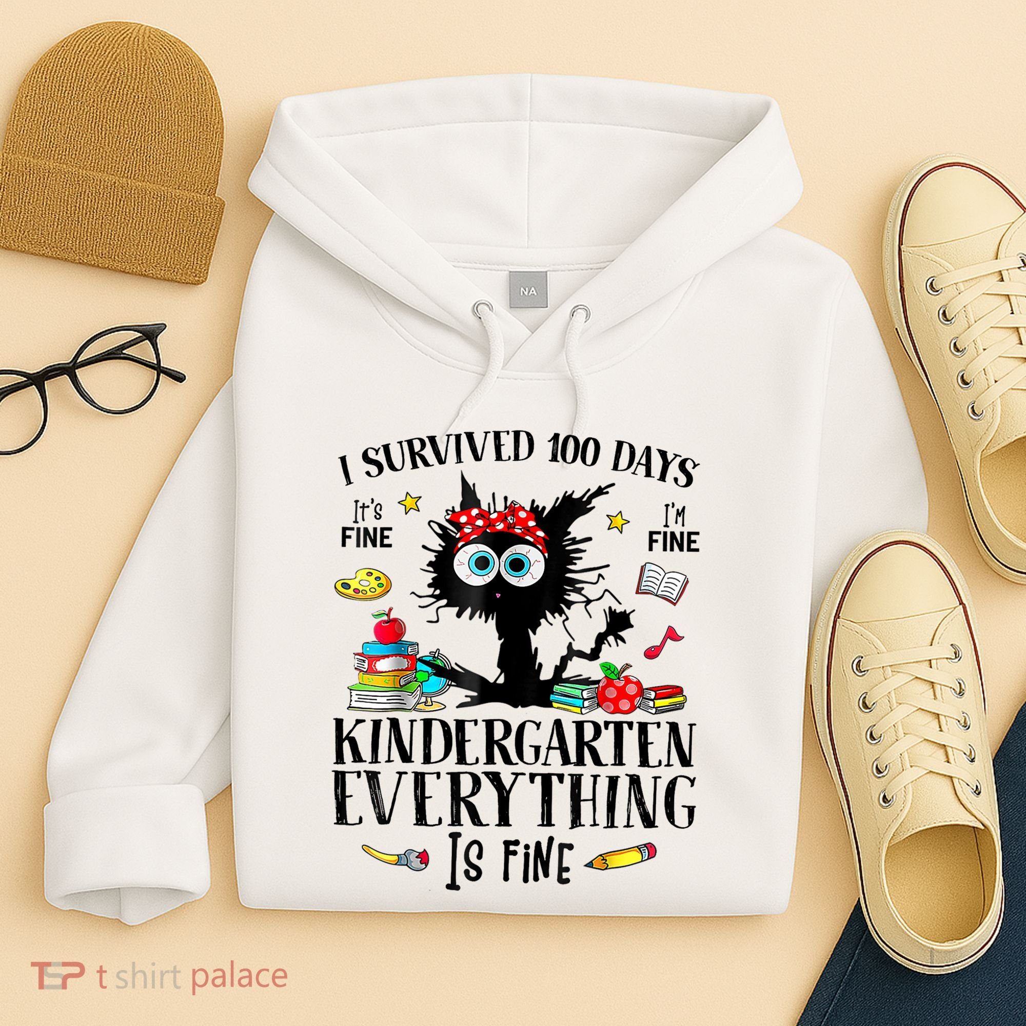 I Survived 100 Days Of Kindergarten Teacher & Student Funny Cat Hoodie
