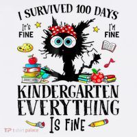 I Survived 100 Days Of Kindergarten Teacher & Student Funny Cat Hoodie thumb 7