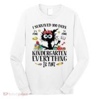 I Survived 100 Days Of Kindergarten Teacher & Student Funny Cat Long Sleeve Shirt thumb 0